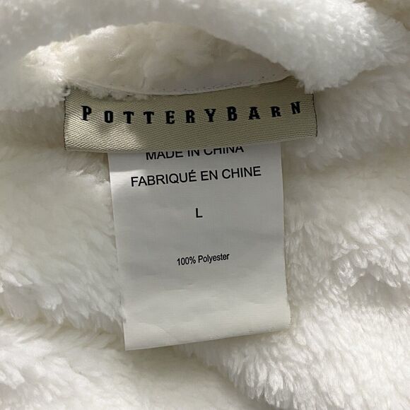 Pottery Barn Womens Size Large Soft Plush Robe Belted Long Sleeve White Cozy - Picture 12 of 13